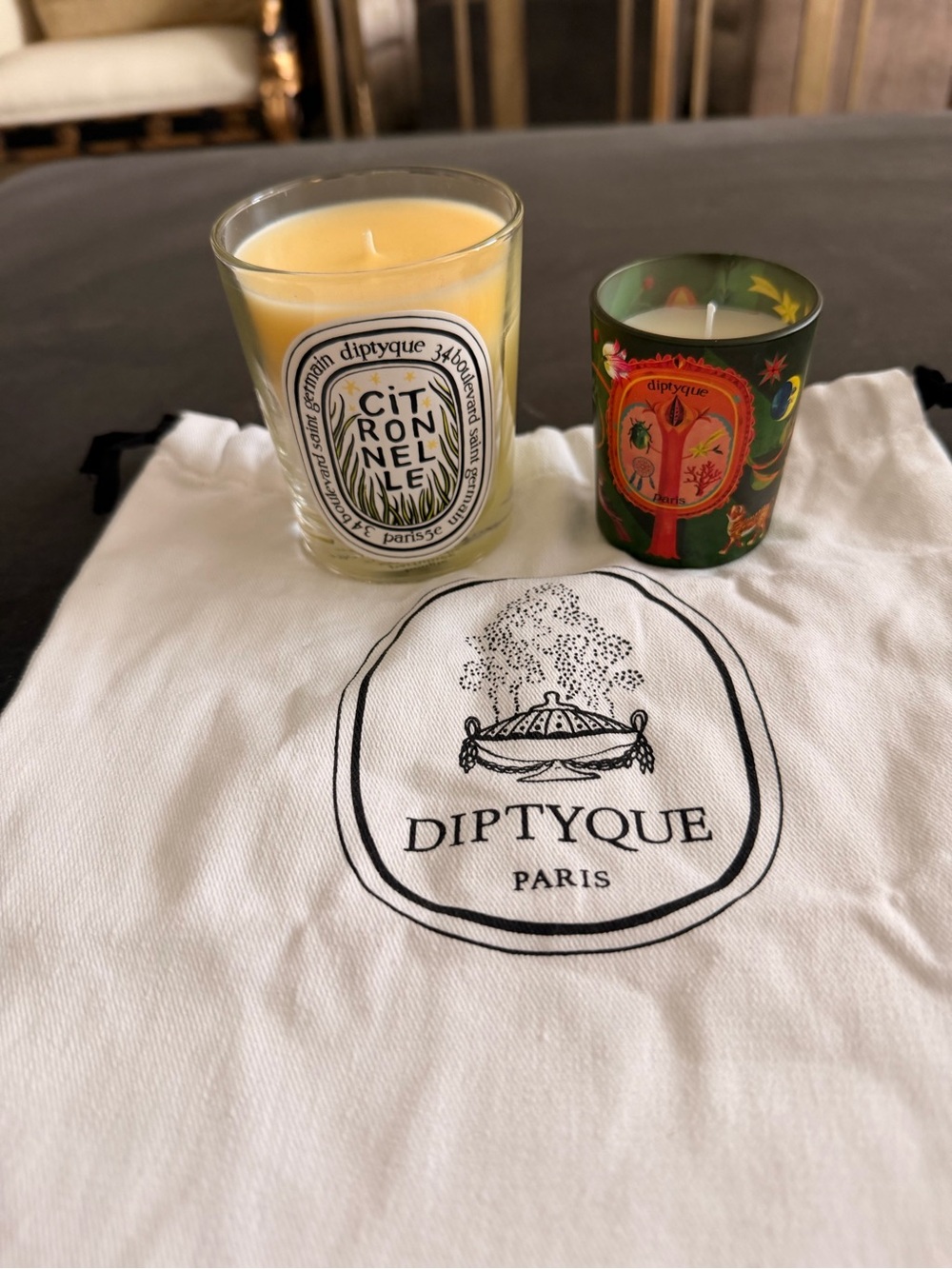 diptyque Yellow Citronnelle Candle with Decorative Green set